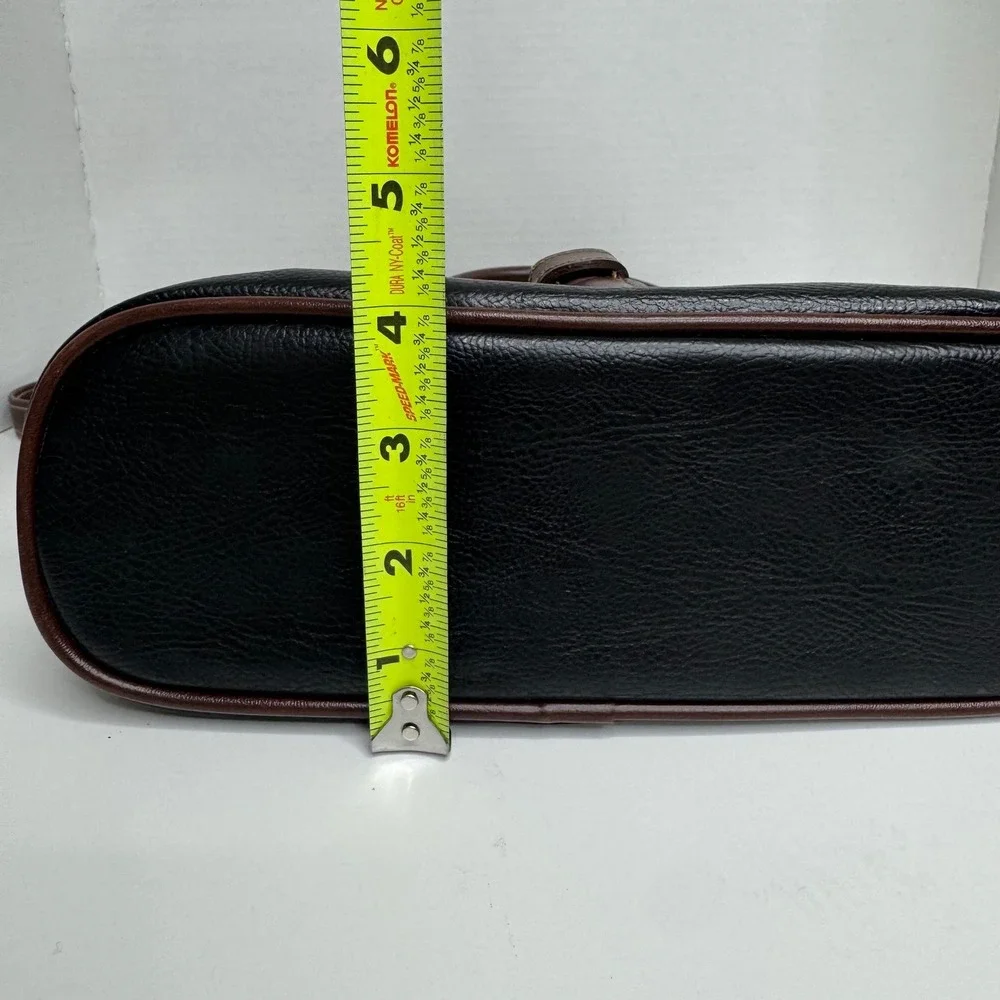 Liz Claiborne Black Brown Pebble Grain Satchel Crossbody Bag Brass Hardware